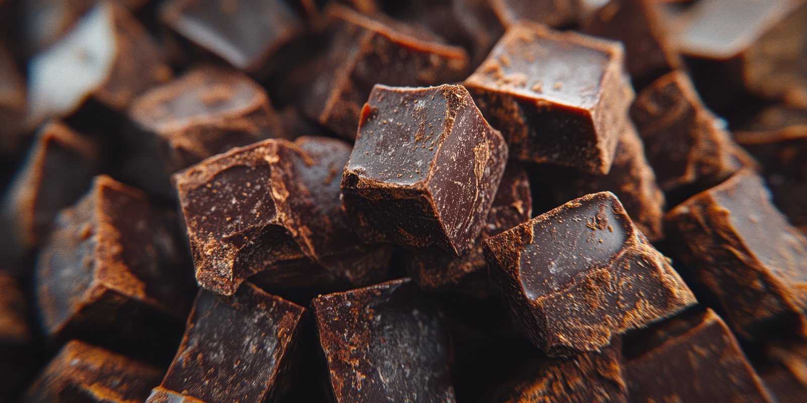 Chocolate cubes piled for baking and culinary creations in a cozy kitchen setting